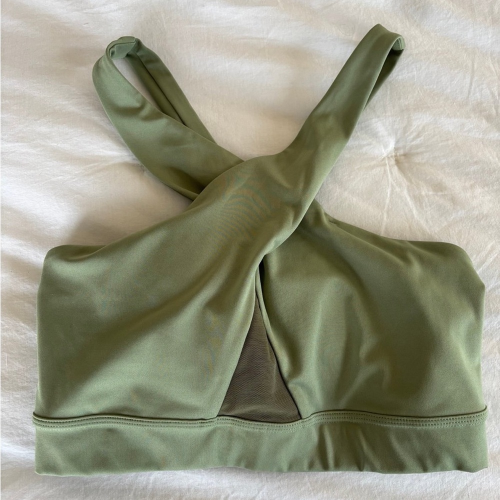 Nike Green Swoosh Wrap Support Removable Pad Black Sports Bra Women's M